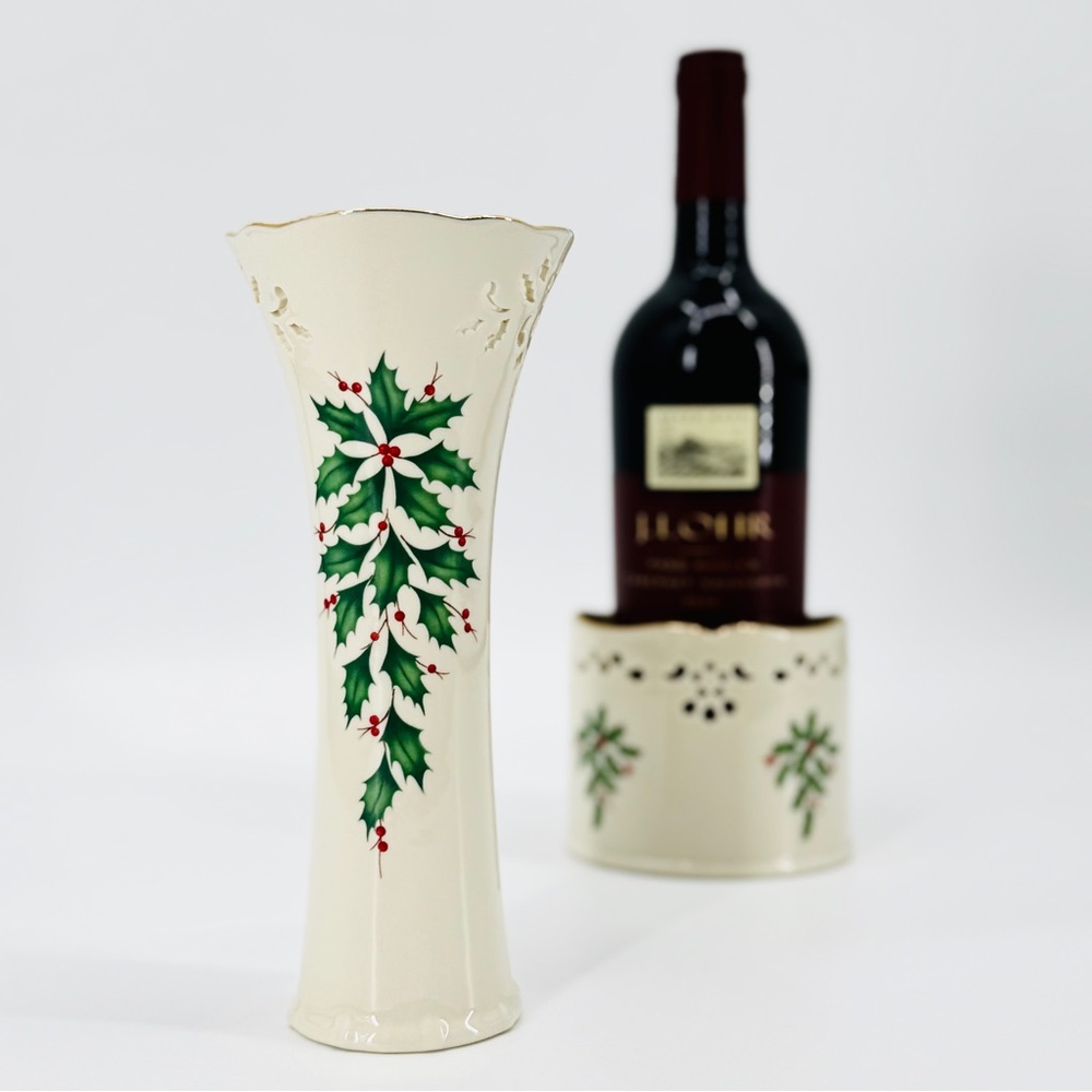 LENOX Holiday Pierced Porcelain Bud Vase & Wine Bottle Coaster